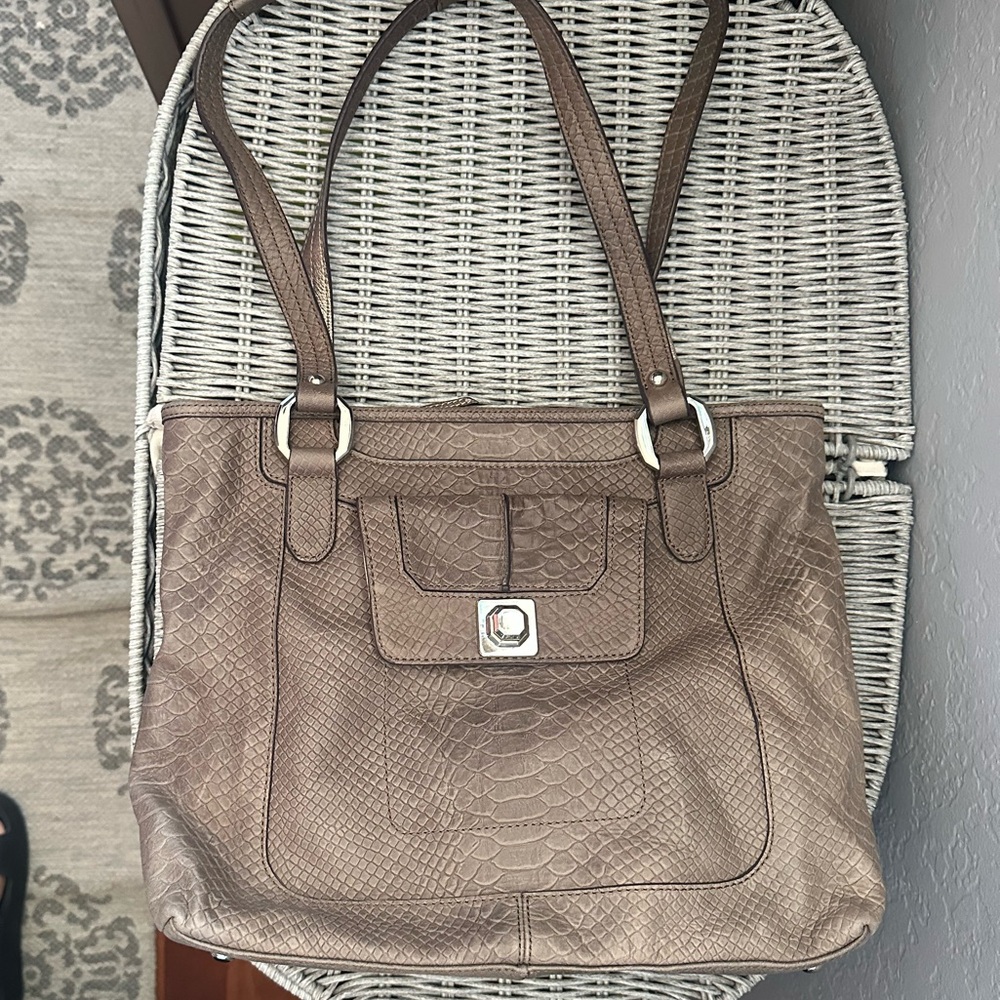 EUC B. Makowsky Taupe Leather Bag with Slouchy Design and Snake Embossing